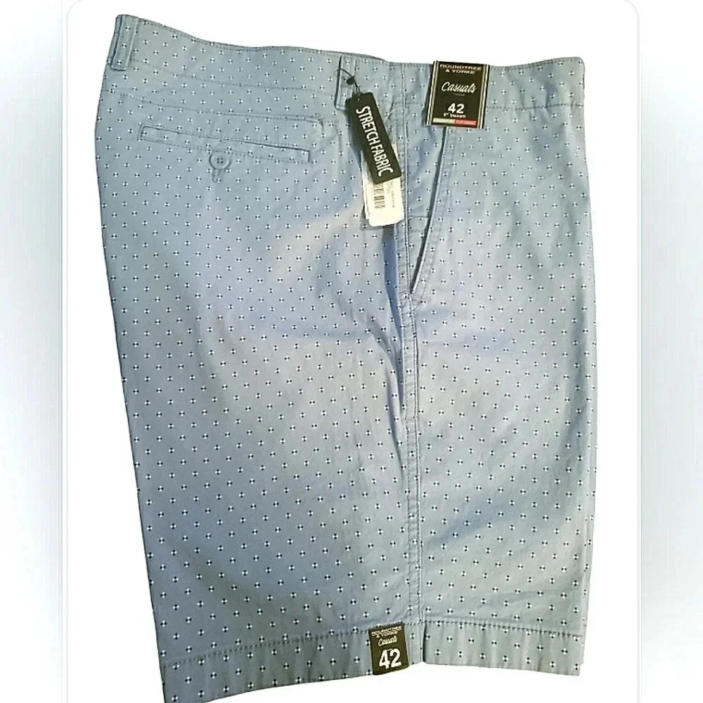 Preppy Mens 42 Straight Fit Stretch Blue Flat Front Travel Golf Cruise Shorts